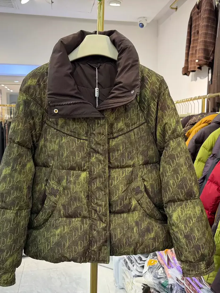 Women's olive zip stand-collar white-duck-down down jacket — Style 9161-1095855496182