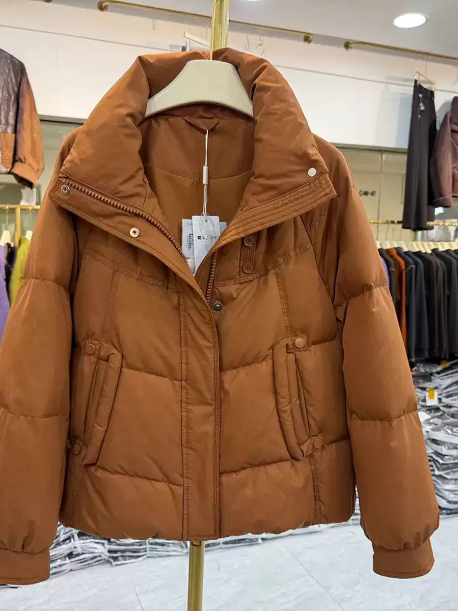 Women's stand-collar white-duck-down down jacket — Style 9165