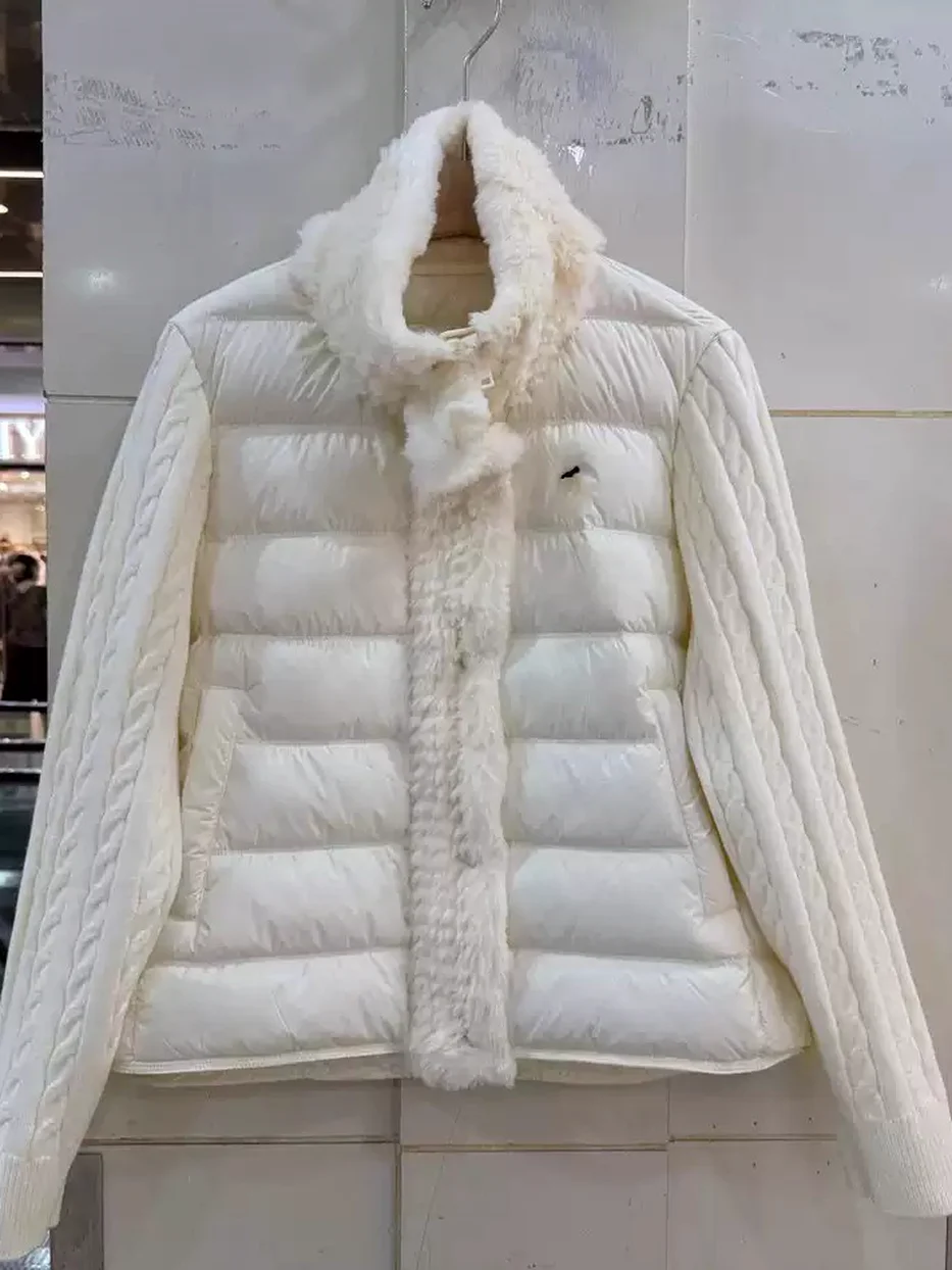 Women's cable-knit panelled duck-down down jacket · 98059