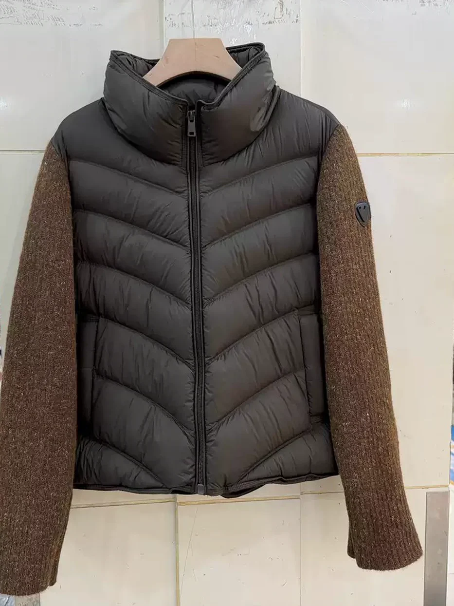 Women's panelled stand-collar duck-down knit down jacket — Style 9758-1093352186228