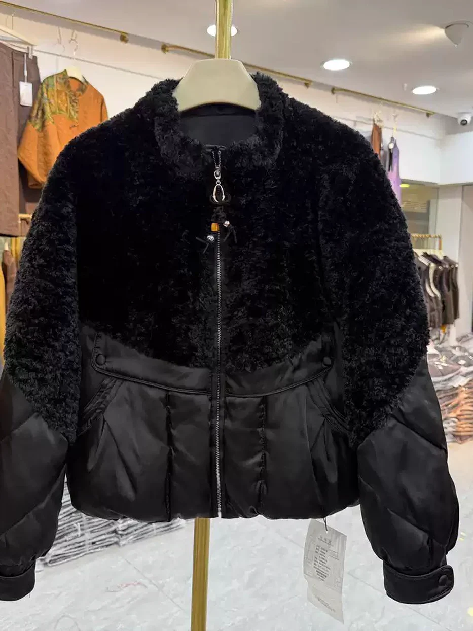 Women's stand-collar duck-down lamb-wool down jacket — Style A26088