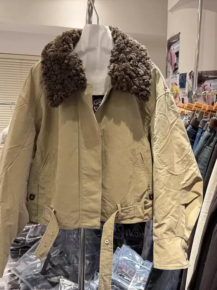 Women's camel zip lapel down jacket — Style A6270