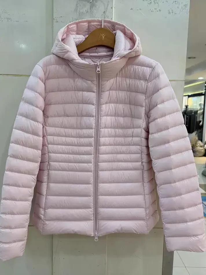 Women's double-zip hooded white-goose-down down jacket — Style AFY080