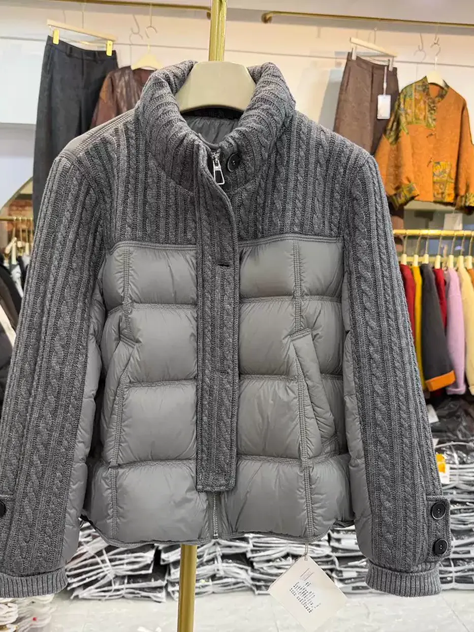 Women's cable-knit panelled down jacket · 98059