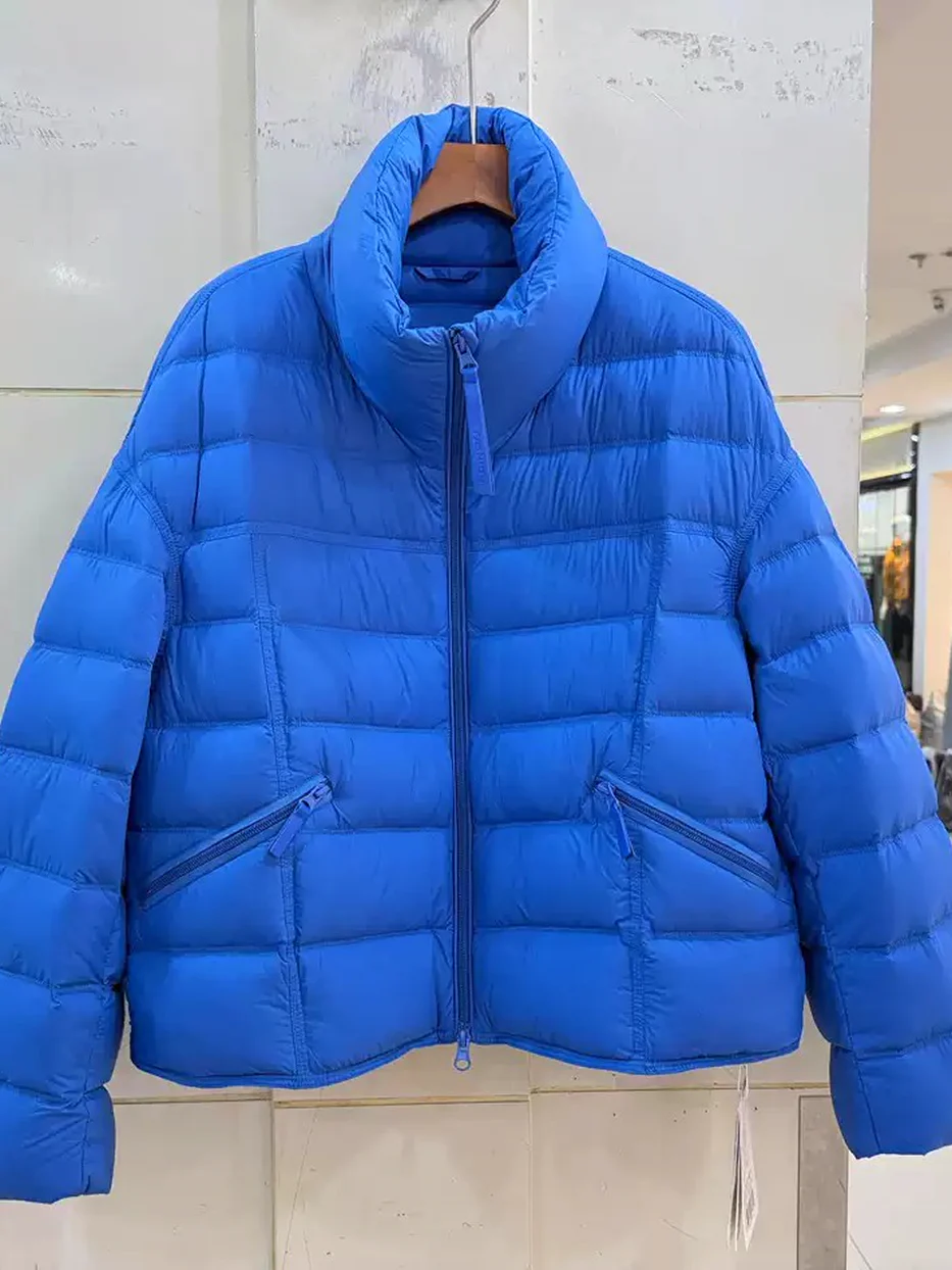Women's channel-quilted double-zip stand-collar puffer down jacket · 98059