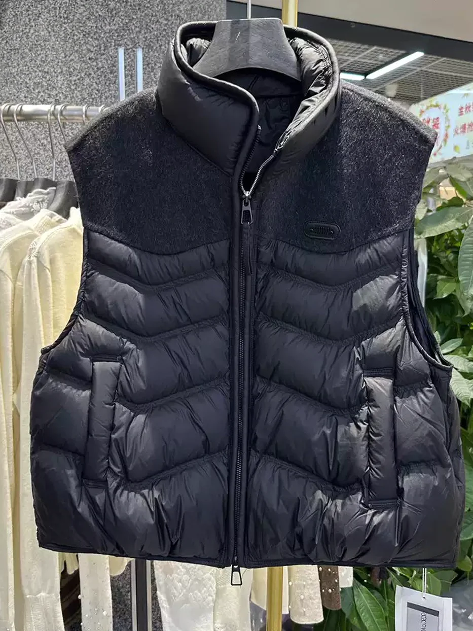 Women's panelled white-duck-down down vest — Style D7111
