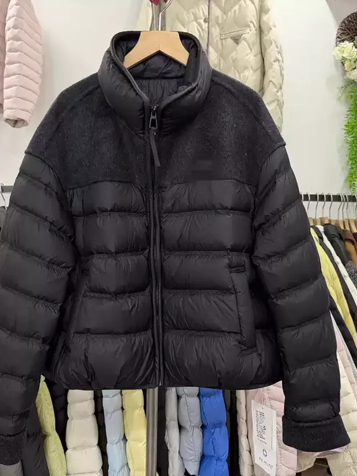 Women's panelled stand-collar white-duck-down down jacket — Style D7112