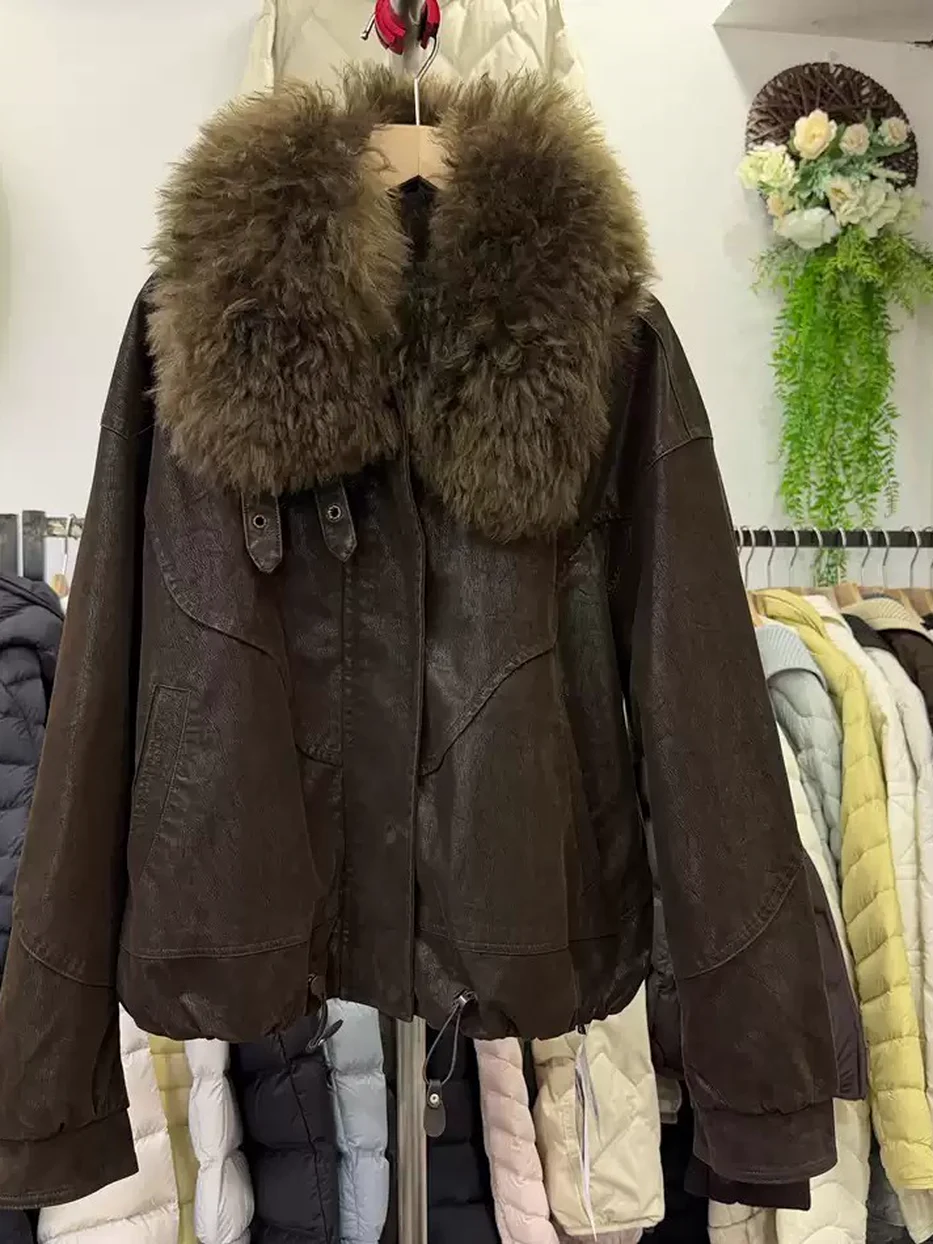 Women's lapel lamb-wool suede down jacket · 98059