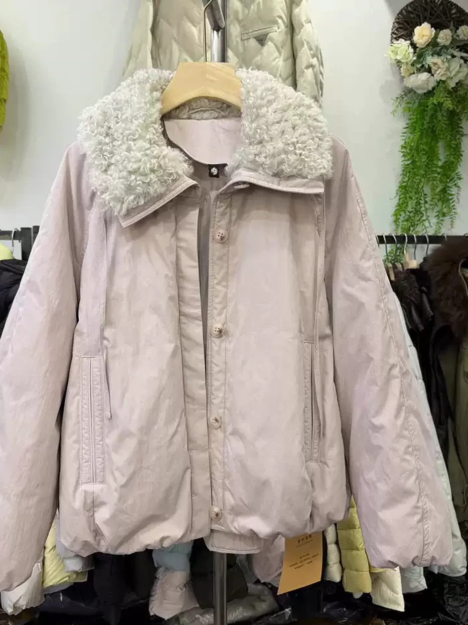 Women's single-breasted lapel goose-down down jacket — Style DFE66N80288