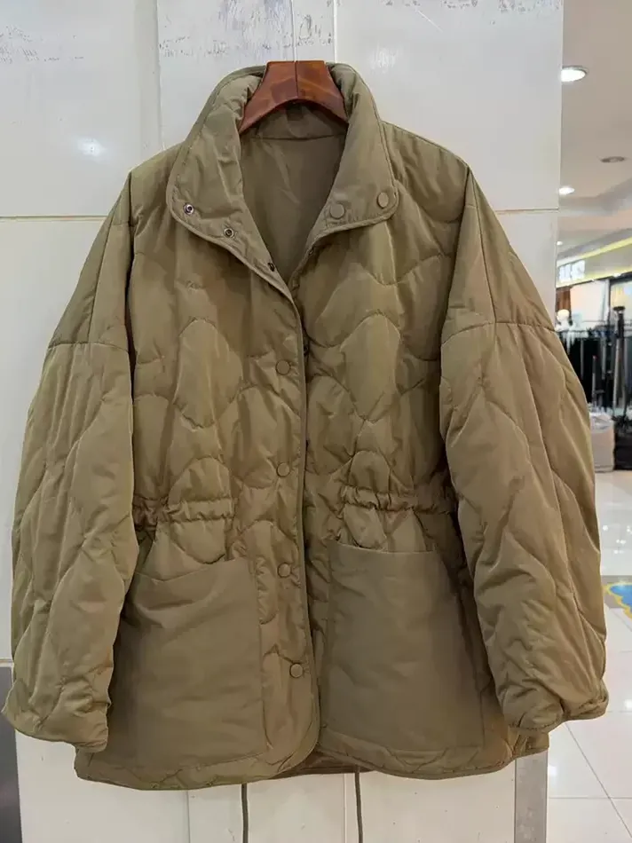 Women's drawstring stand-collar goose-down down jacket — Style ER6021