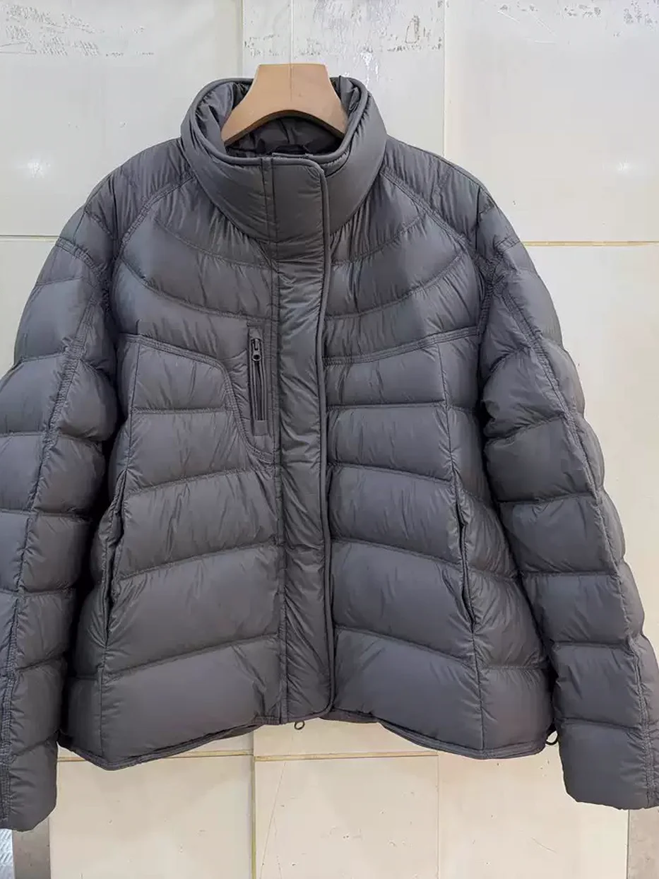 Women's zip stand-collar white-duck-down charcoal down jacket — Style H66916