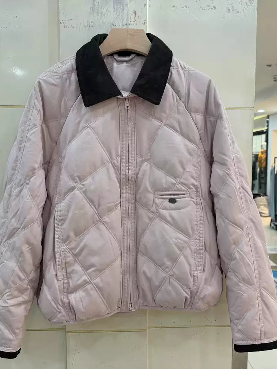 Women's zip lapel duck-down olive down jacket · 98059