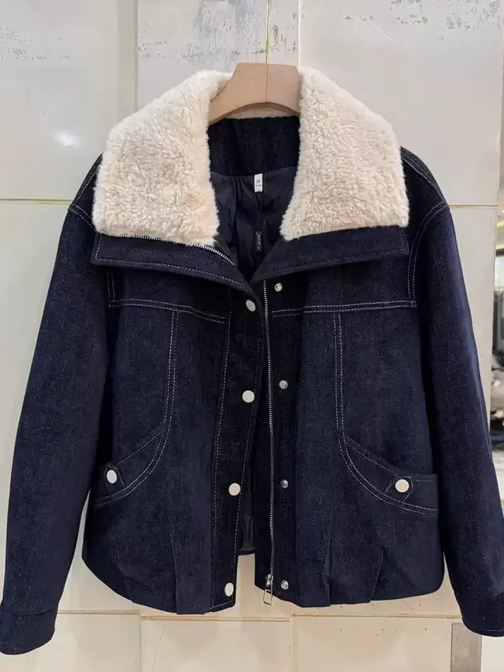 Women's lapel white-duck-down down jacket — Style JHD049