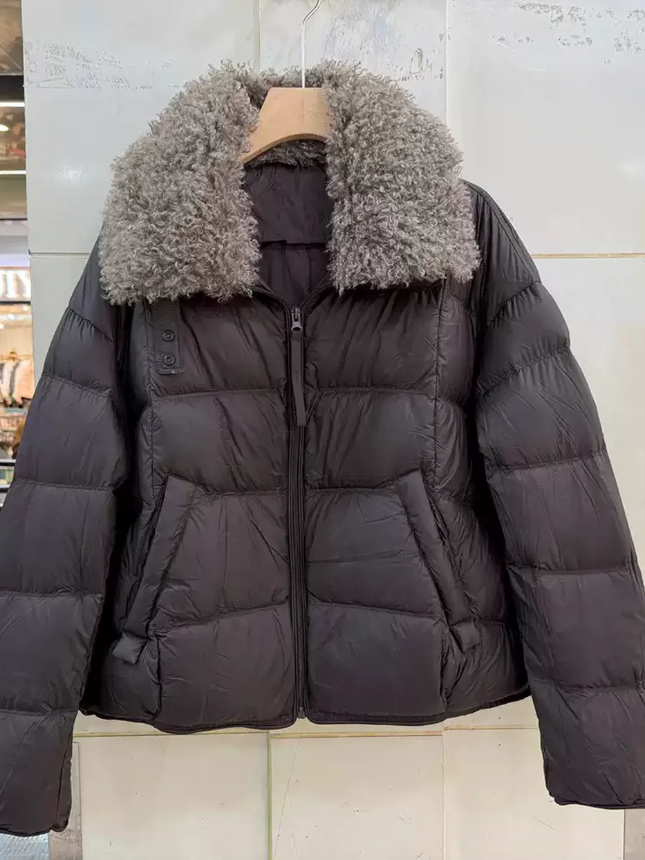 Women's patch-pocket zip fur-collar down jacket — Style MZ18