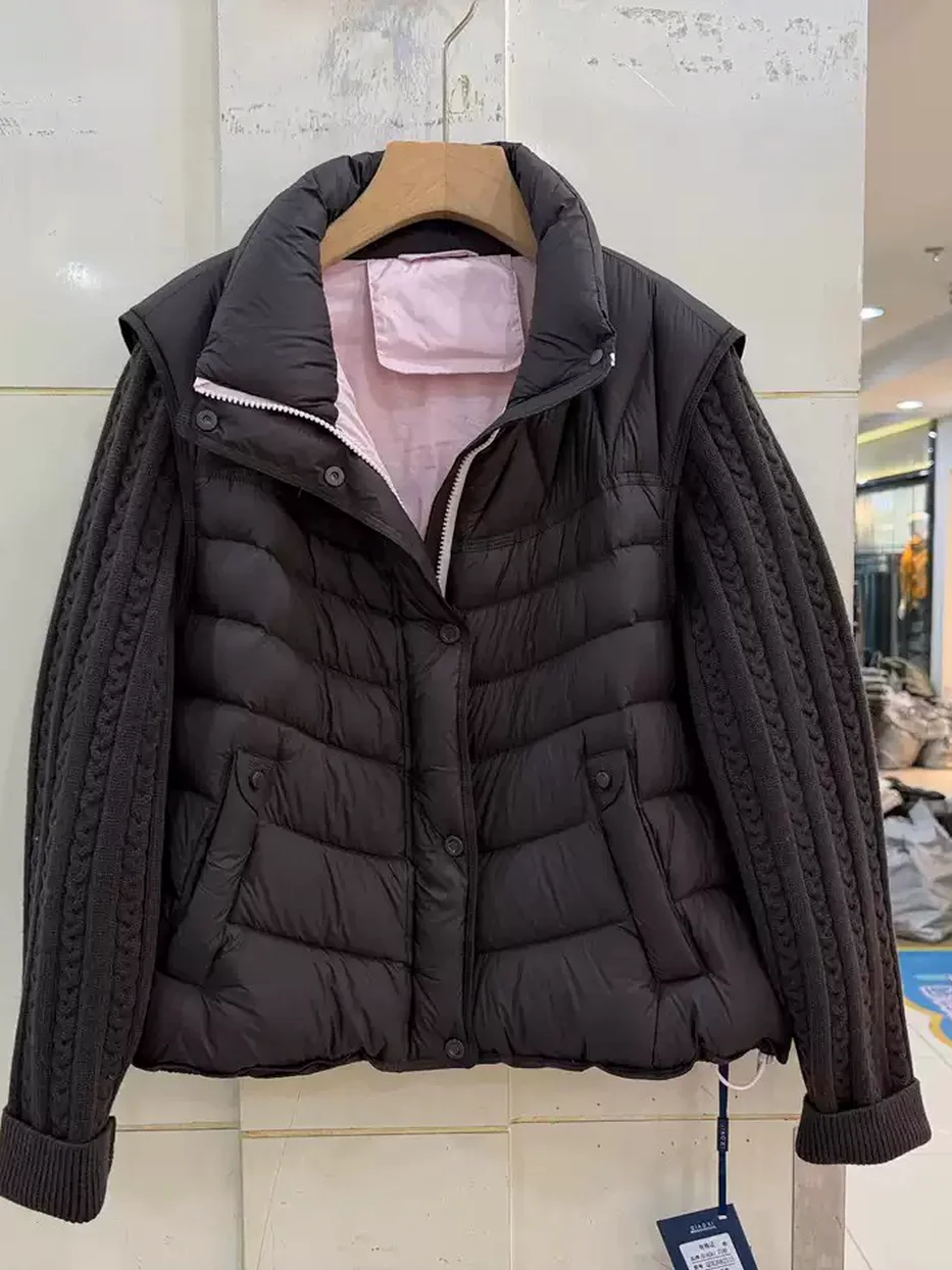 Women's panelled knit white-duck-down down jacket · 98059