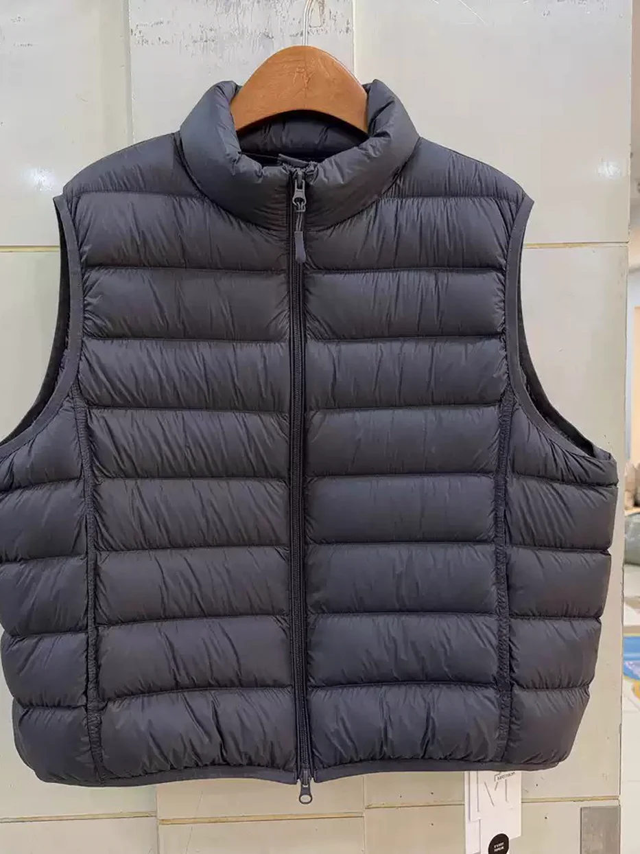 Women's channel-quilted stand-collar white-duck-down down vest · 98059