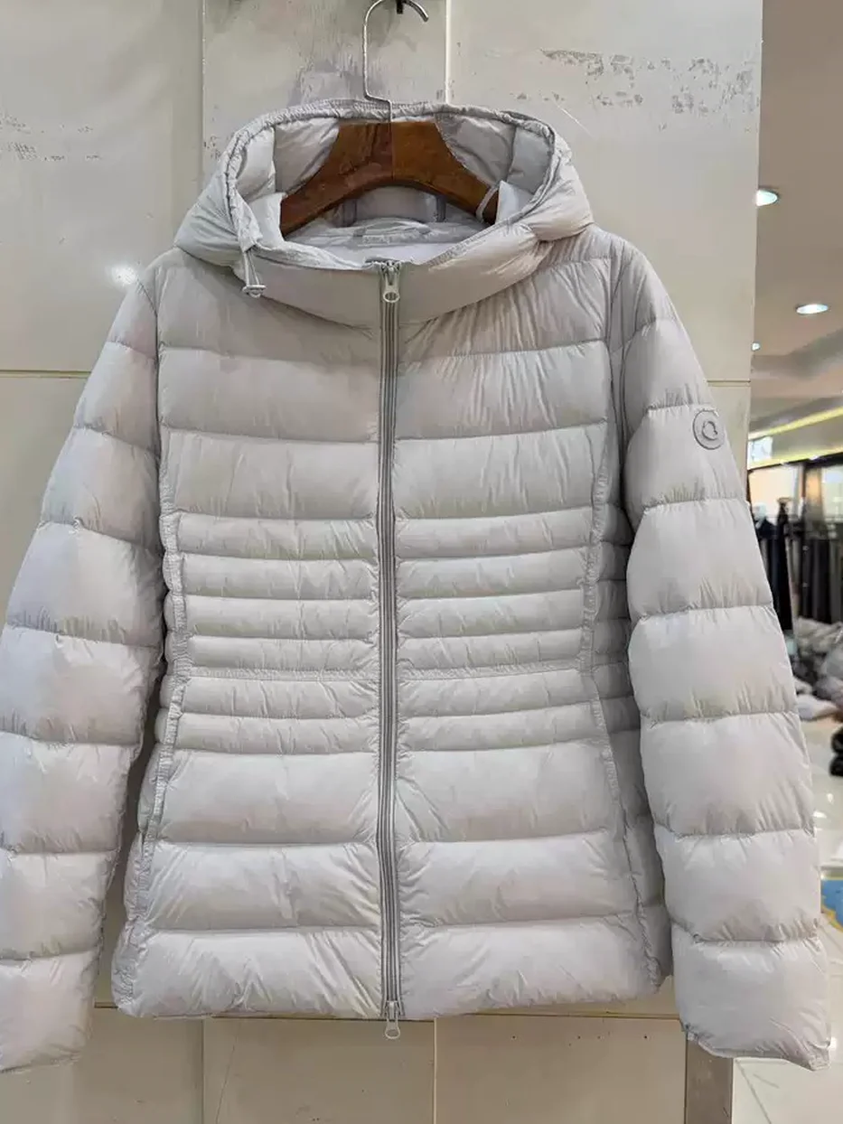 Women's channel-quilted double-zip hooded down jacket · 98059