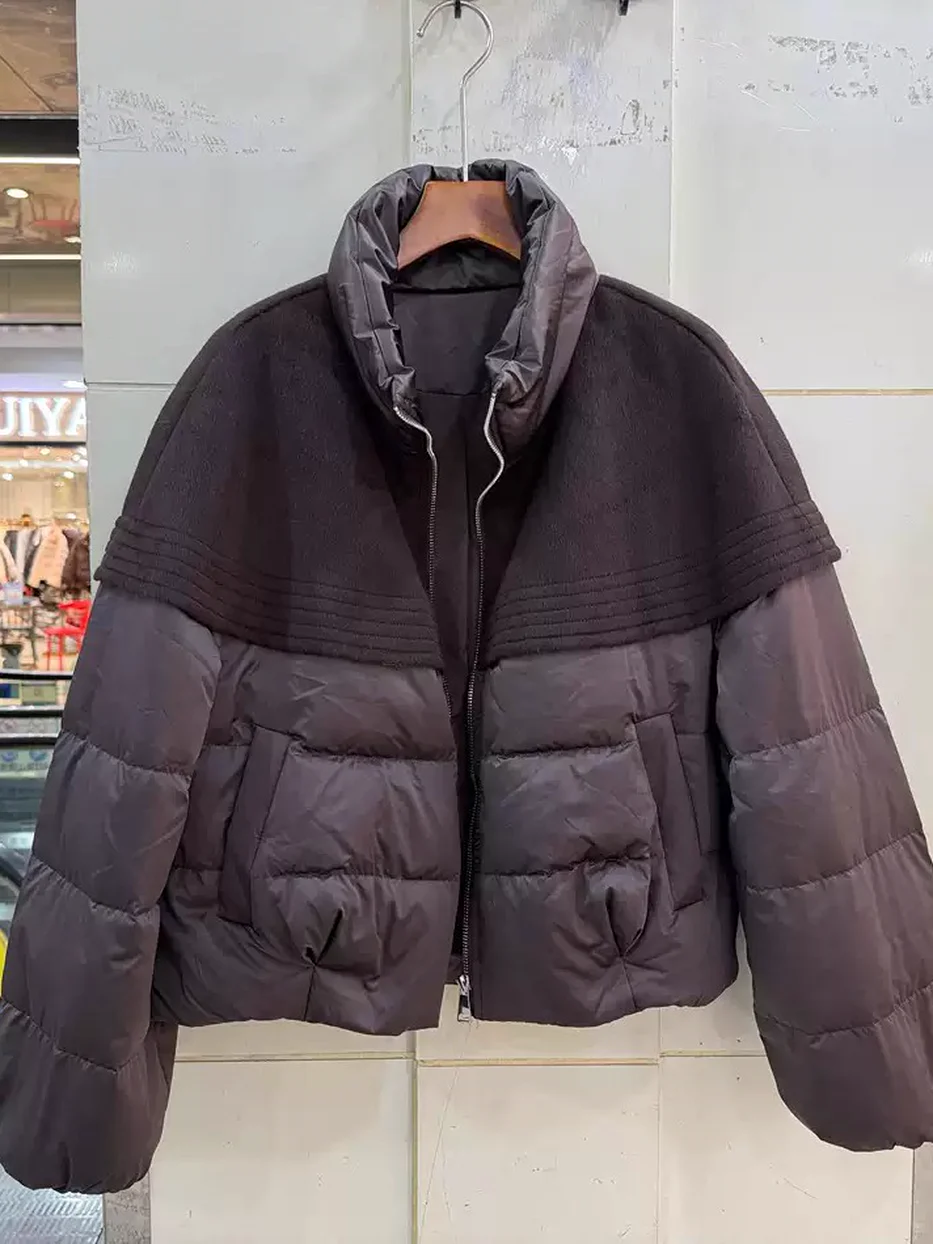 Women's panelled puffed-sleeve down jacket — Style YX26807