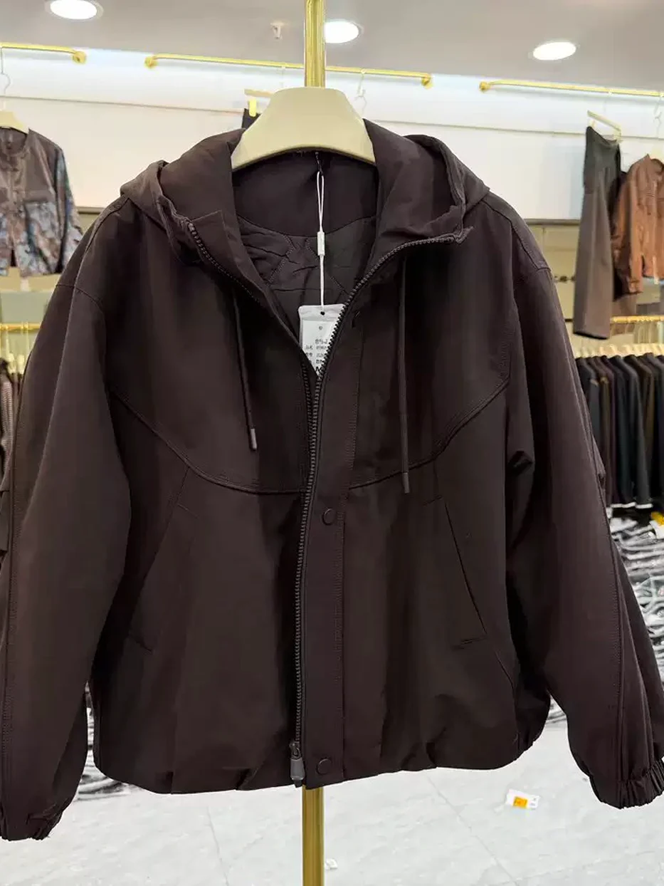 Women's zip hooded black padded jacket · 98059
