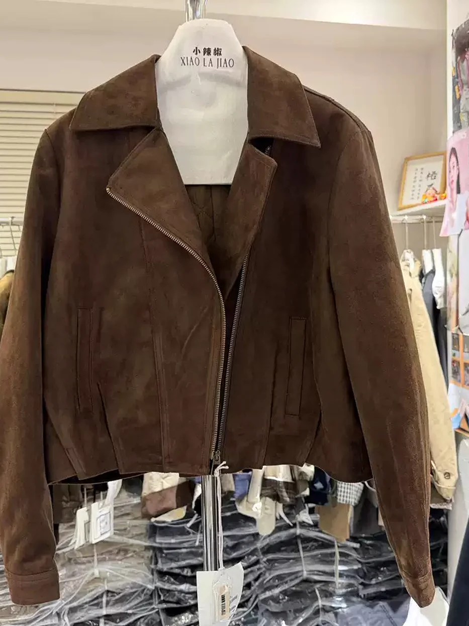 Zip-front heavyweight faux suede jacket — Style 26-165