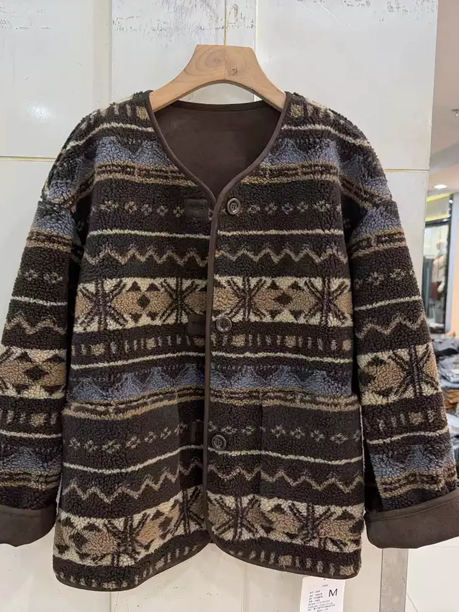 Women's shearling relaxed fur jacket — Style 26139-1094541482513