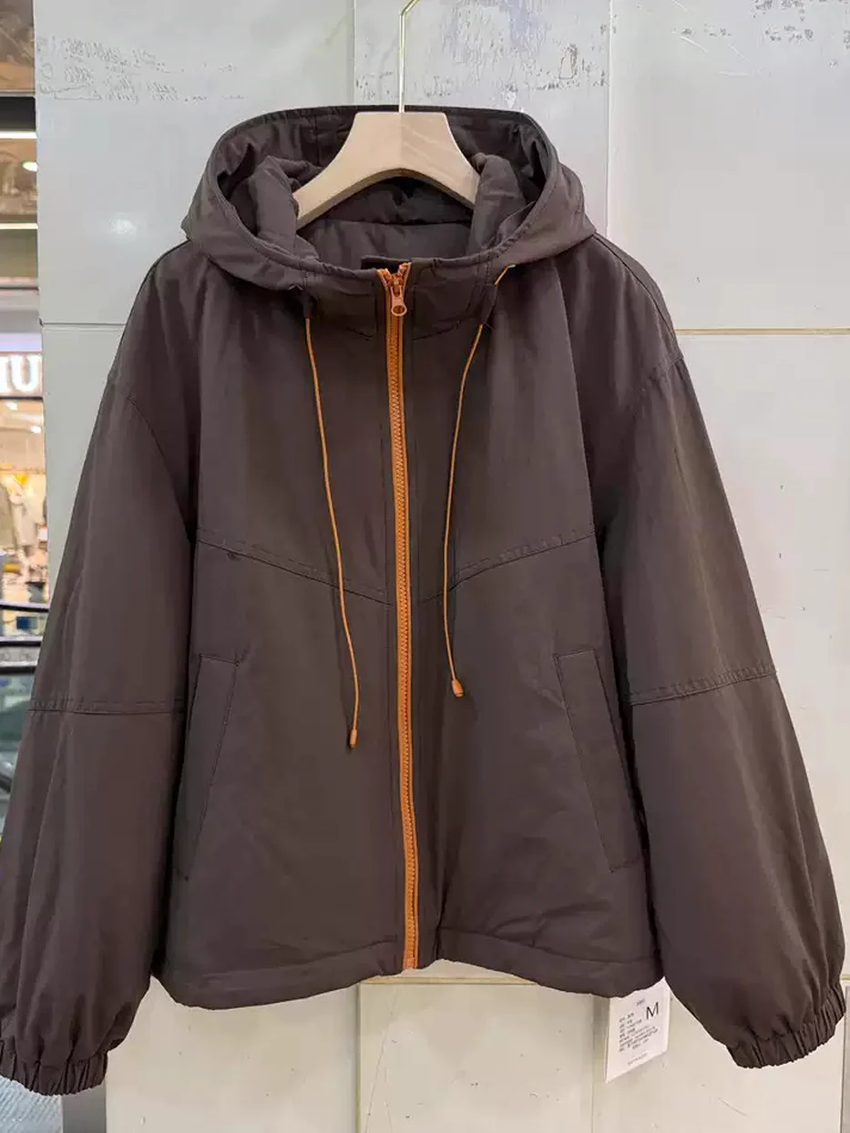 Women's zip relaxed coffee padded jacket — Style 26170