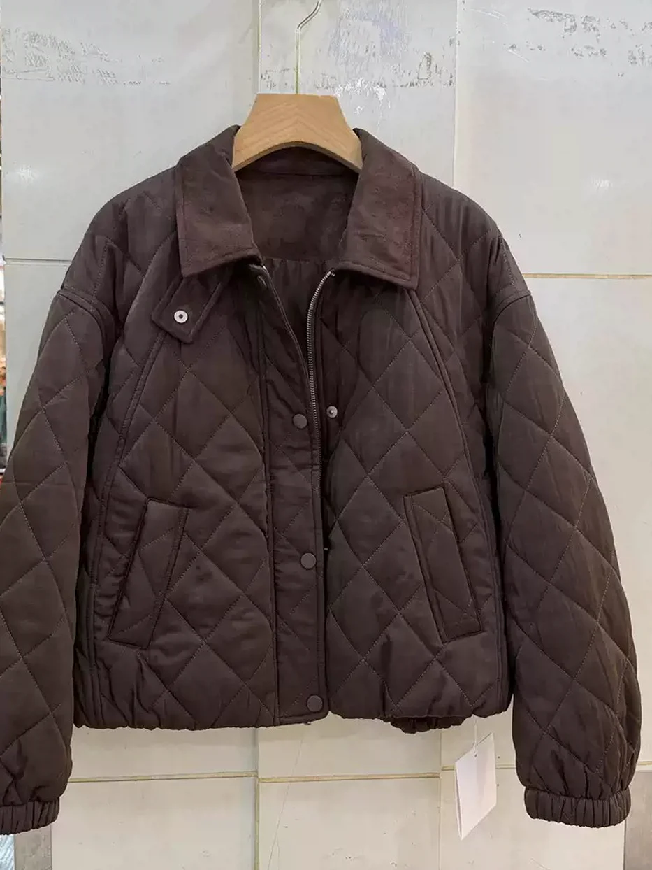 Women's lapel relaxed padded jacket — Style 26198