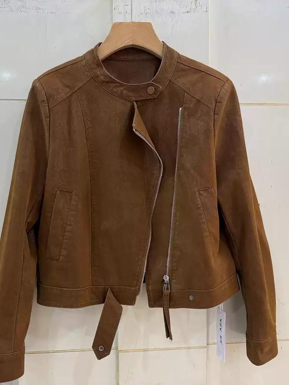 Zip-front faux suede jacket, relaxed fit — Style 26950