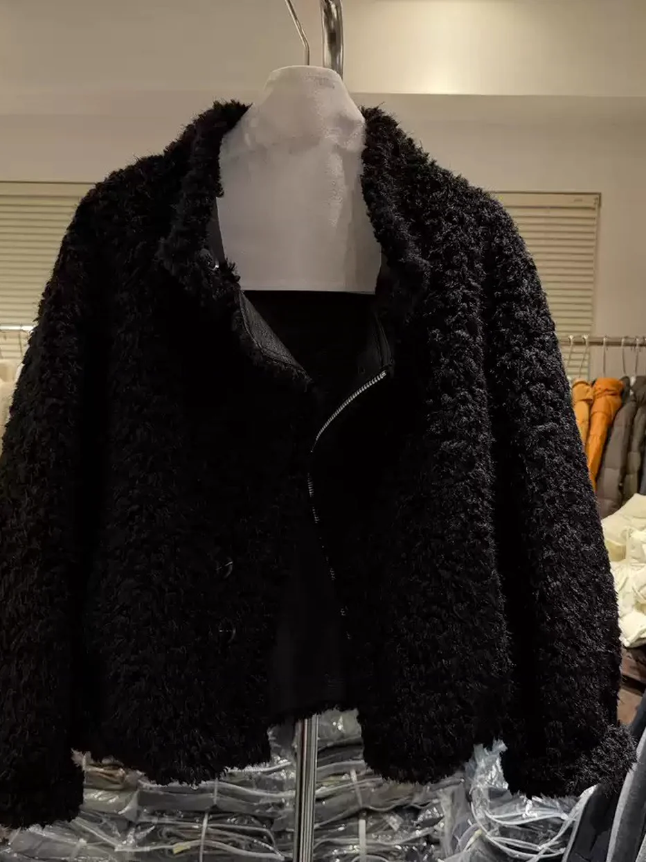 Women's zip shearling fur jacket — Style 27117