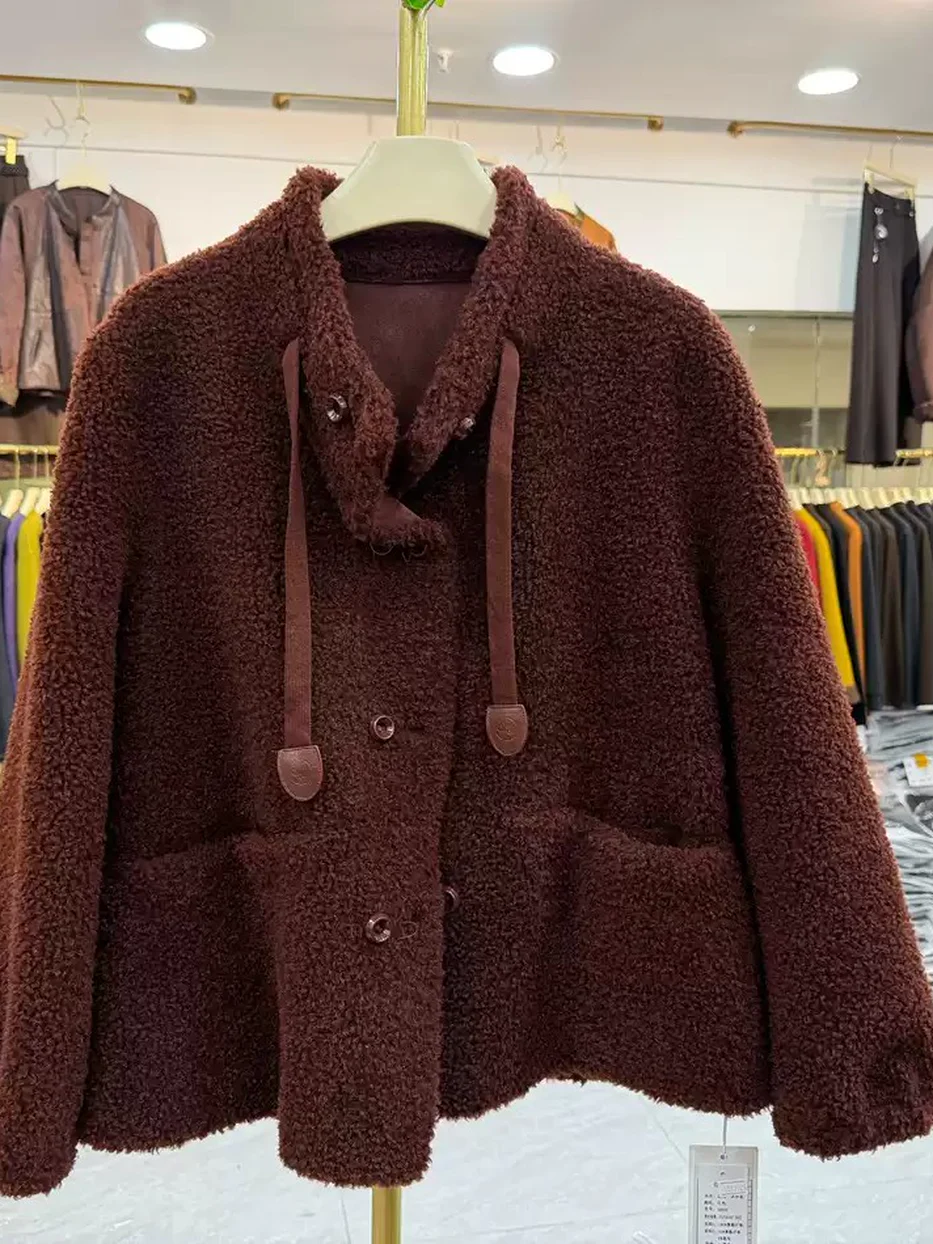 Women's drawstring stand-collar fur jacket — Style 5888