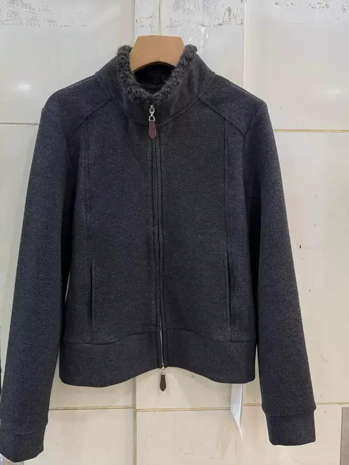 Women's double-zip stand-collar fleece-lined jacket — Style 66396
