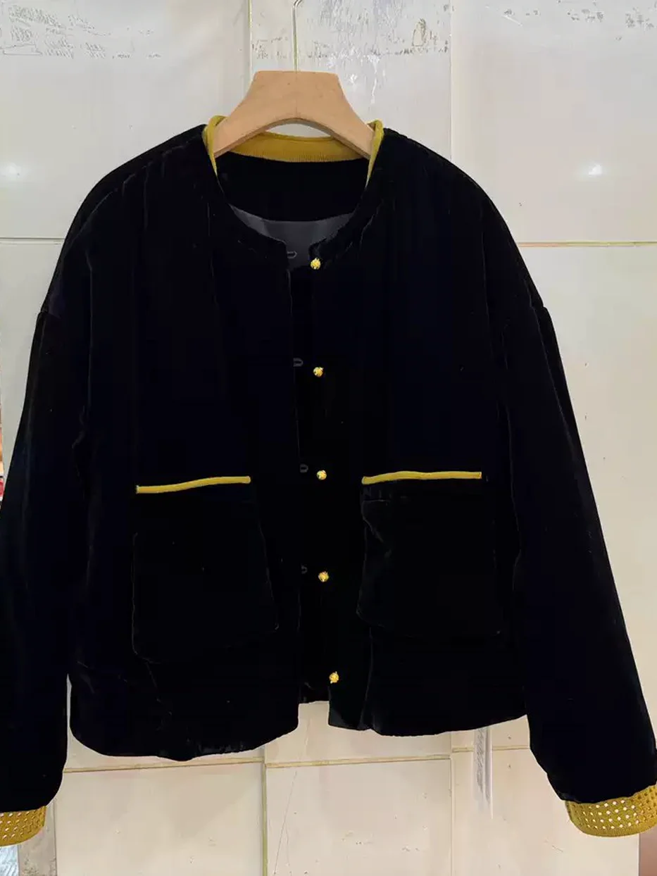 Women's colour-block knit-sleeve padded jacket — Style 66397