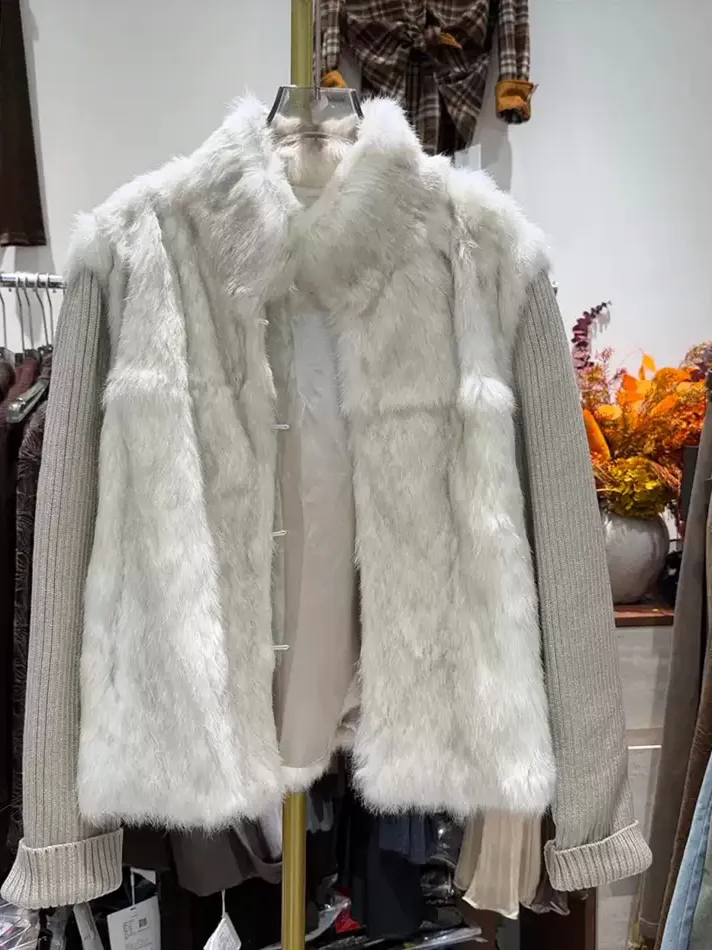 Women's rabbit-fur stand-collar jacket — Style 8231