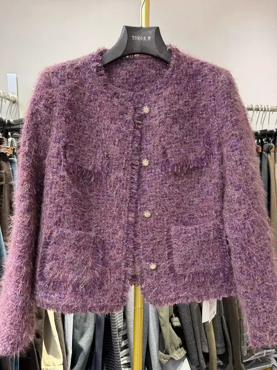 Women's single-breasted crew-neck brown jacket · 98059