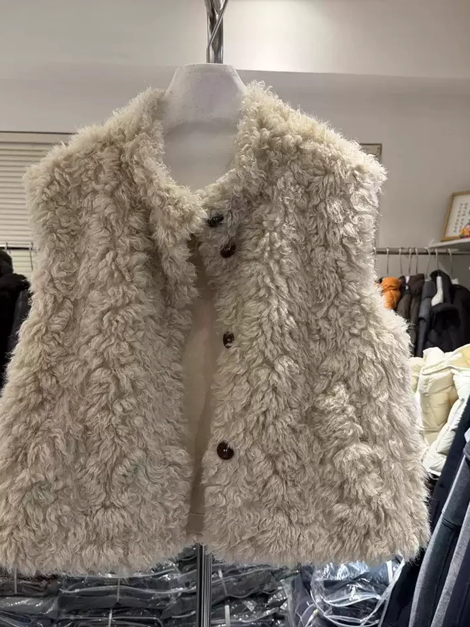 Women's single-breasted shearling vest — Style 8287-1094025035052