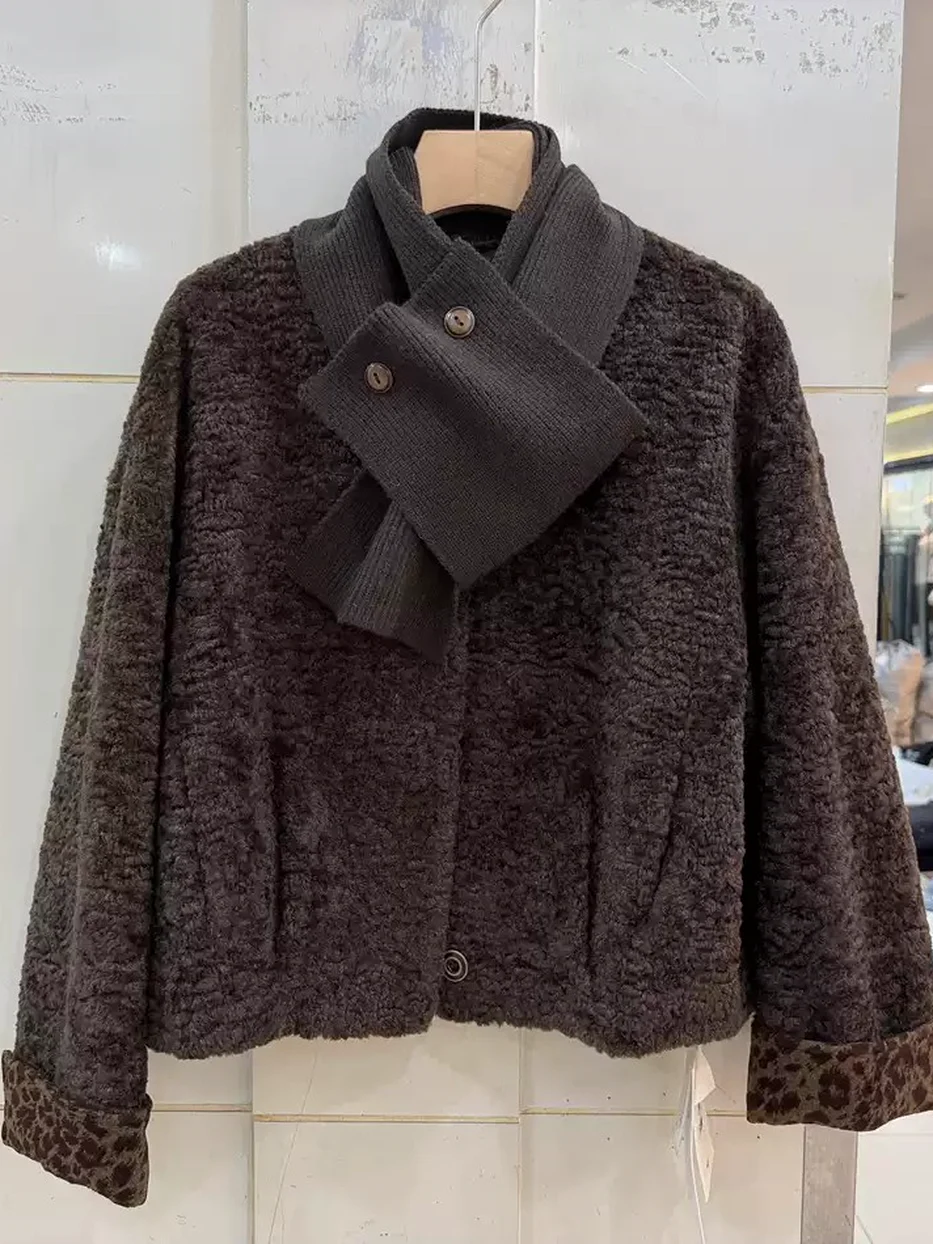 Women's scarf-set knit fur jacket — Style 83090