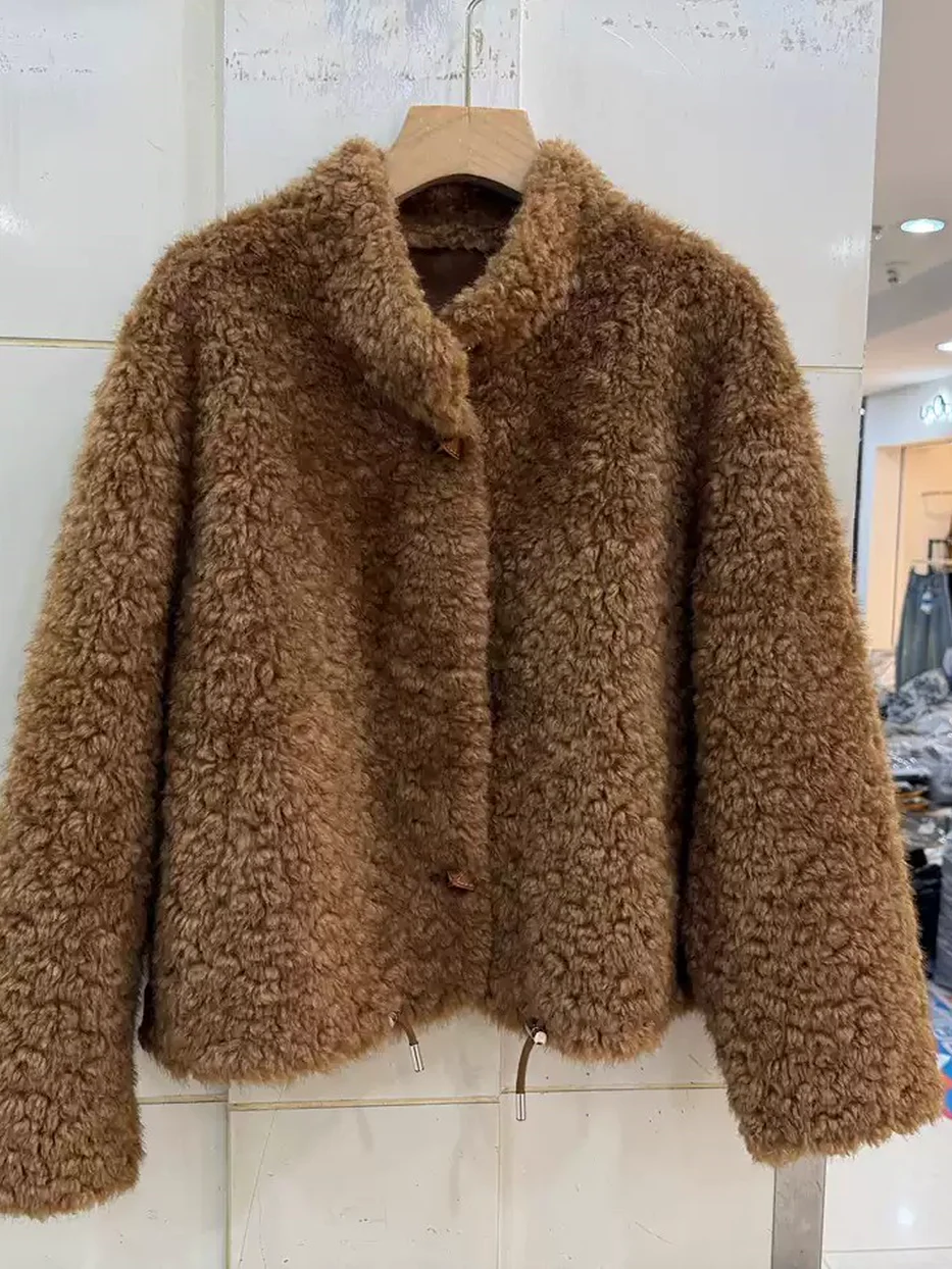 Women's stand-collar shearling fur jacket — Style 87010