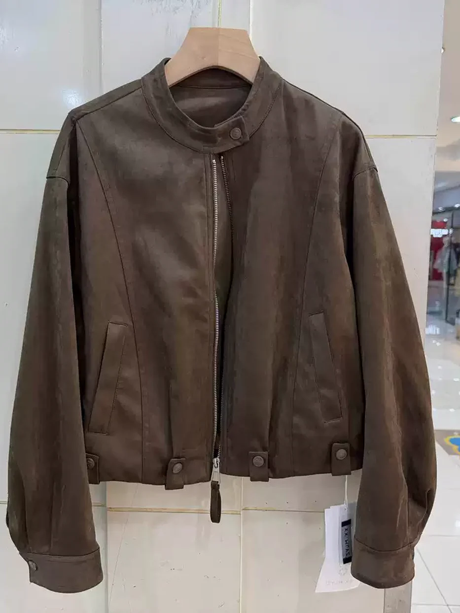 Single-breasted faux suede jacket, relaxed fit — Style A6119