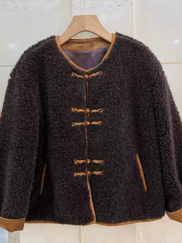Women's frog-closure teddy casual jacket — Style CZ26811