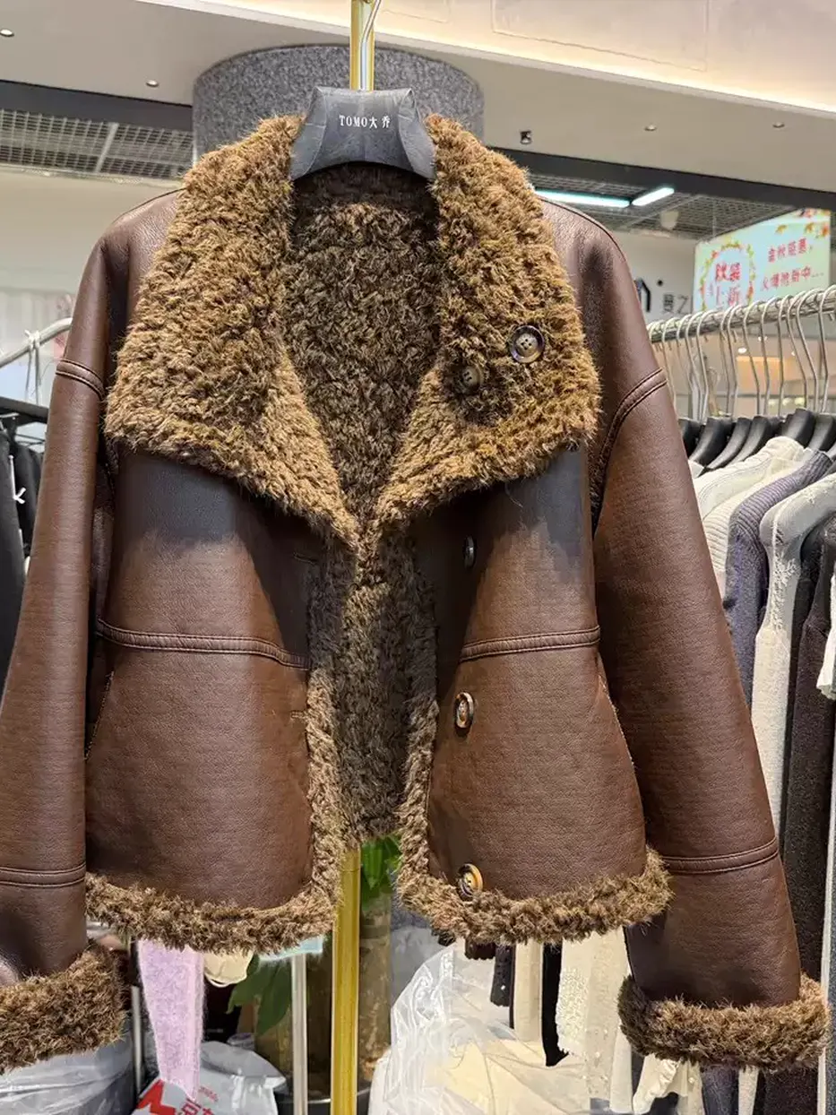Women's plush shearling fur jacket · 98059