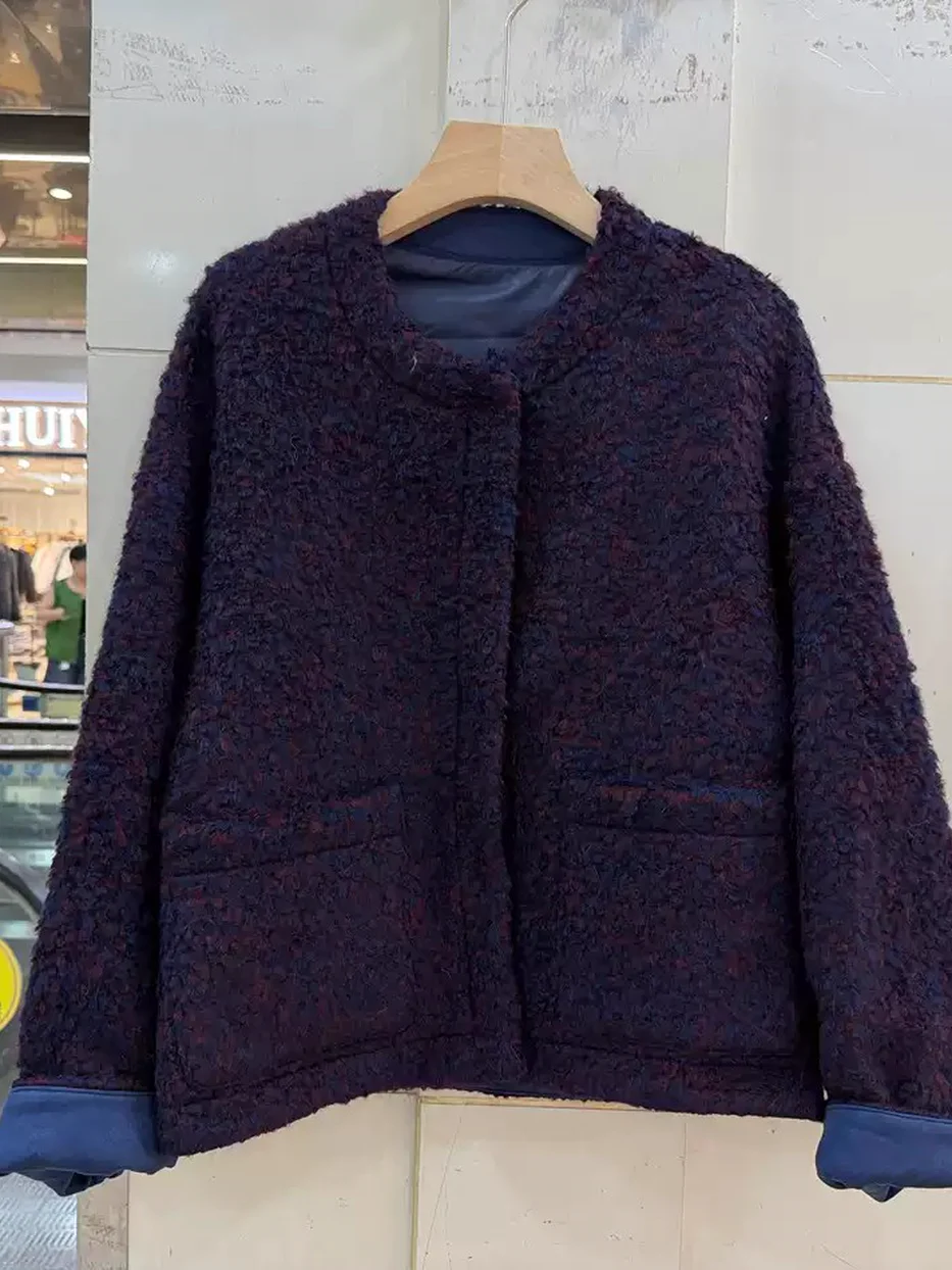 Women's crew-neck wool relaxed jacket · 98059
