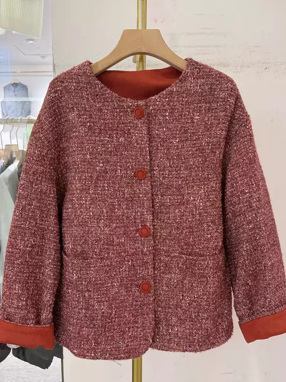 Tweed-trim crew-neck jacket, relaxed fit — Style F7683