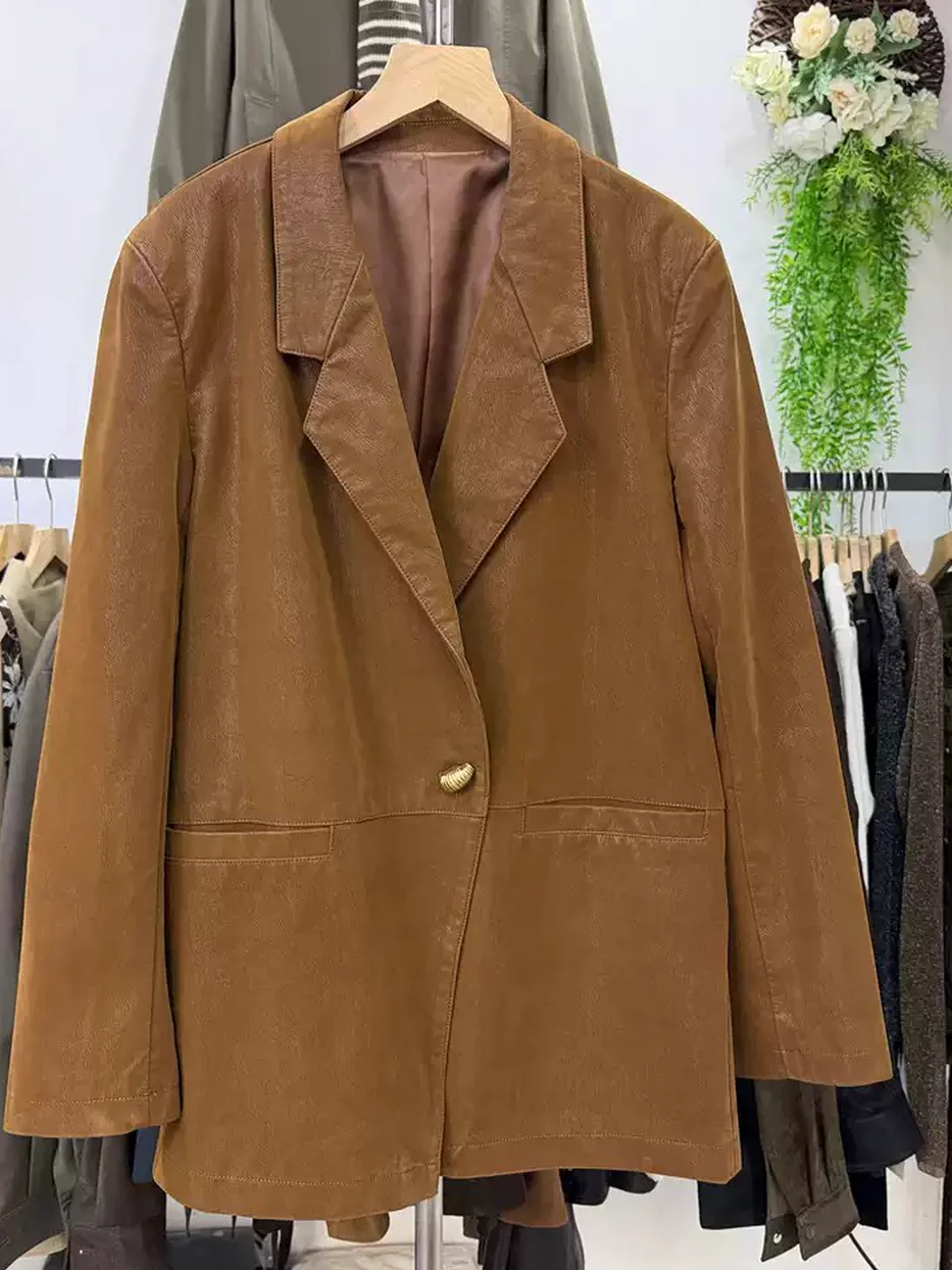Faux leather blazer, relaxed fit — Style H26-52103