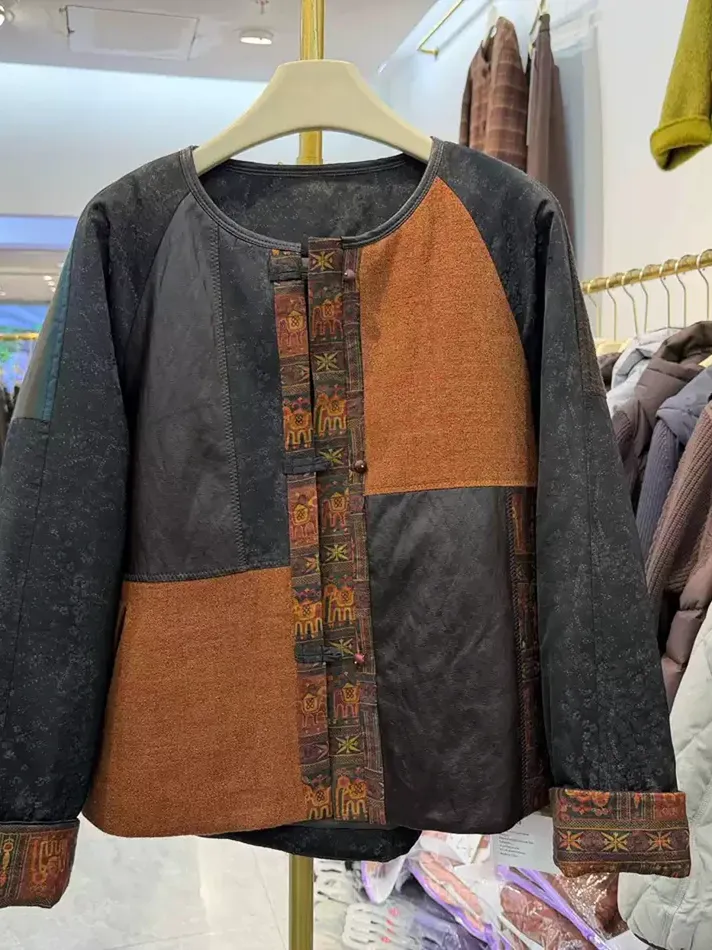 Women's brown single-breasted padded jacket — Style JY8896