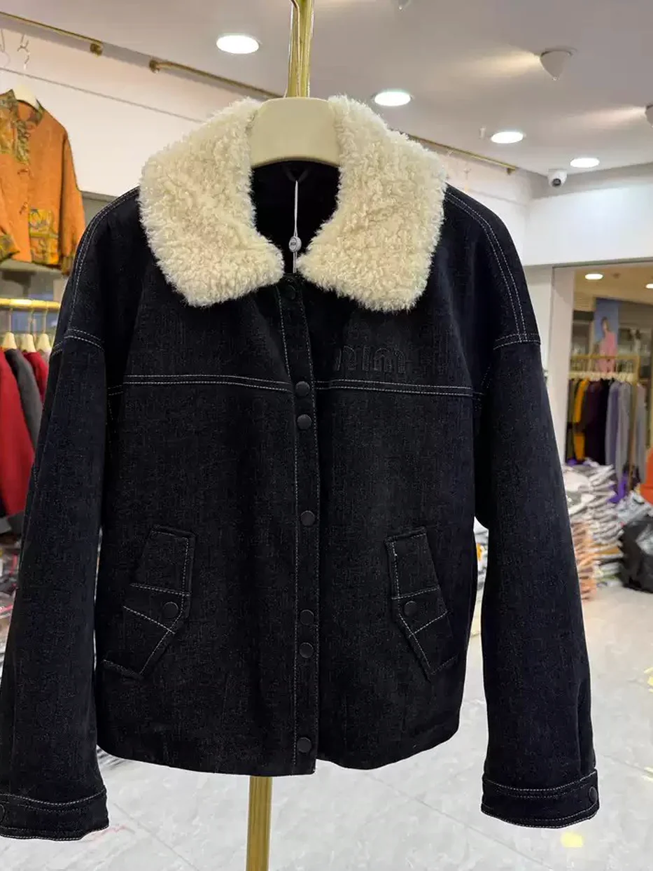 Women's lapel denim padded jacket — Style L5862