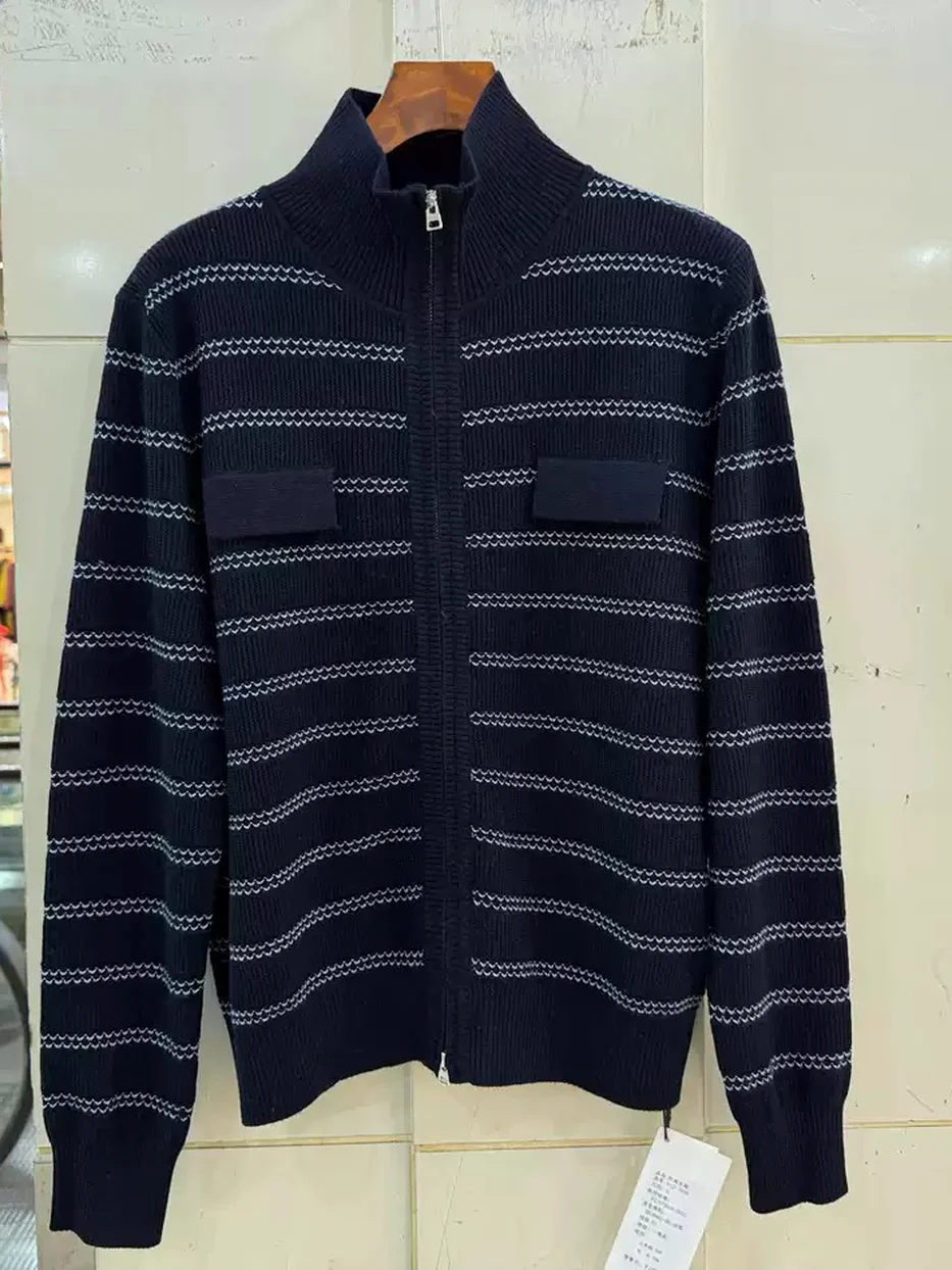 Women's double-zip striped stand-collar cardigan · 98059