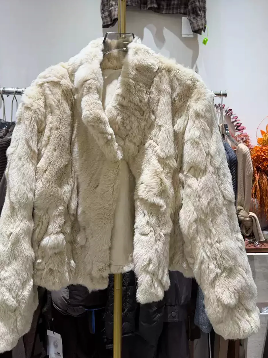 Women's stand-collar fur olive knit top — Style 032