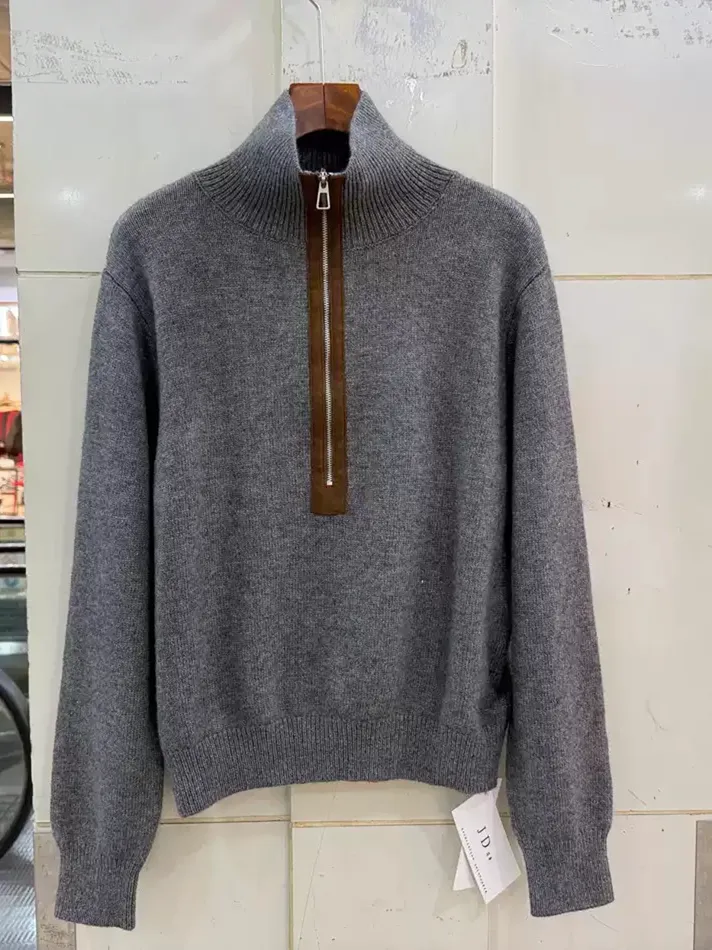 Women's zip stand-collar suede sweater — Style 112-7329