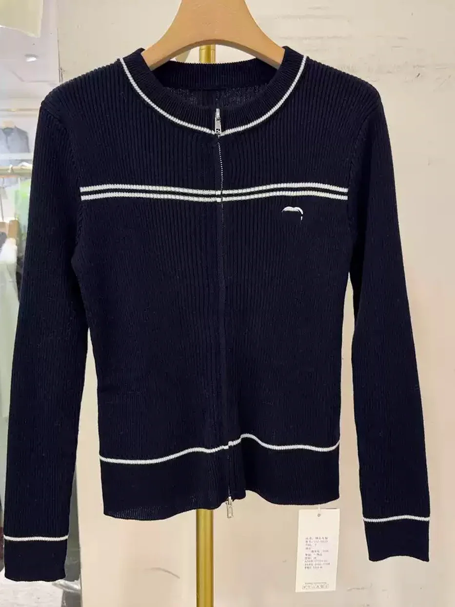 Double-zip crew-neck knit cardigan
