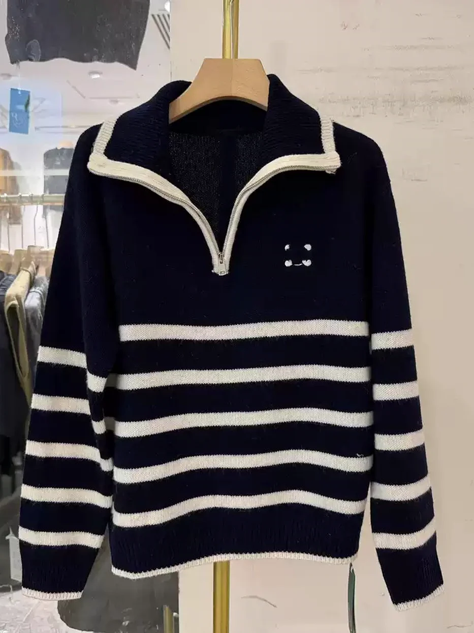 Half-open collar wool knit sweater — Style 122-SS651